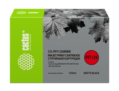 Картридж струйный Cactus CS-PFI120MBK PFI-120 MBK черный матовый пигментный (130мл) для Canon imagePROGRAF TM-200/TM-205/TM-300/TM-305 с чипом