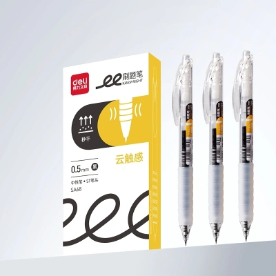 Ручка гелев. автоматическая Deli SA68 прозрачный/белый d=0.5мм черн. черн. карт.уп. резин. манжета