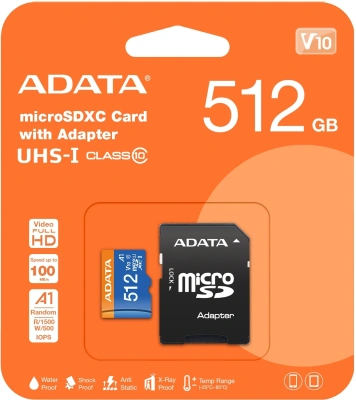 Флеш карта microSDXC 512GB A-Data AUSDX512GUICL10A1-RA1 Premier + adapter