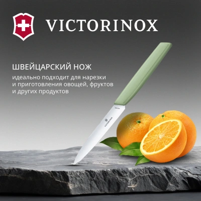 Нож кухонный Victorinox Swiss Modern (6.9006.1042) стальной универсальный лезв.100мм прямая заточка зеленый
