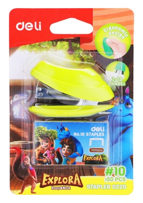 Комплект степлер+скобы Deli E0220 Explora N10 (15листов) встроенный антистеплер ассорти закрытый блистер