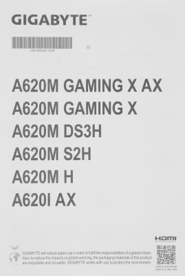 Материнская плата Gigabyte A620M GAMING X Socket AM5 AMD A620 4xDDR5 mATX AC`97 8ch(7.1) GbLAN RAID+HDMI+DP