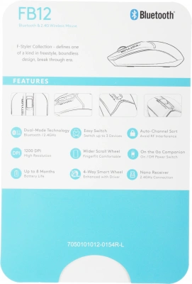 Мышь A4Tech Fstyler FB12 белый оптическая 1200dpi беспров. BT/Radio USB 3but (FB12 WHITE)