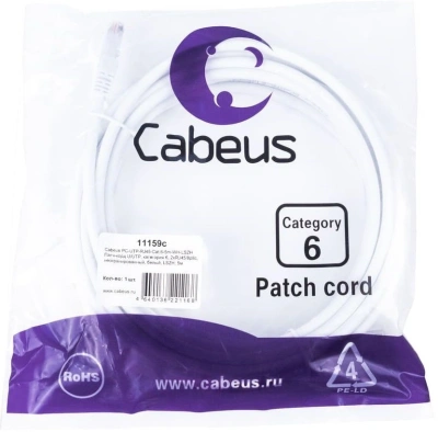 Патч-корд Cabeus PC-UTP-RJ45-CAT.6-3M-WH-LSZH U/UTP RJ-45 вил.-вилка RJ-45 кат.6 3м белый LSZH