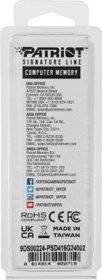 Память DDR4 16GB 2400MHz Patriot PSD416G24002 Signature RTL PC4-19200 CL17 DIMM 288-pin 1.2В dual rank Ret