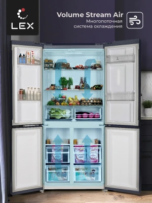 Холодильник Lex LCD450BMID 3-хкамерн. синий металлик/черный инвертер