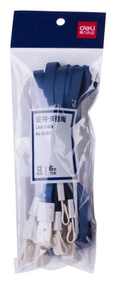 Шнур для пропуска Deli 8352blue 45х1см нейлон синий (упак.:12шт) пластиковый пакет