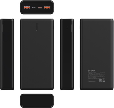 Мобильный аккумулятор Digma DGPF20B 20000mAh QC3.0/PD3.0 22.5W 3A 2xUSB-A/USB-C черный (DGPF20B22PBK)