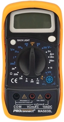 Мультиметр PROconnect MAS838L DT858L цифровой черный/желтый (13-3022)