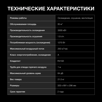 Кондиционер мобильный Hyundai HPAC-12-2 белый площ.25м2