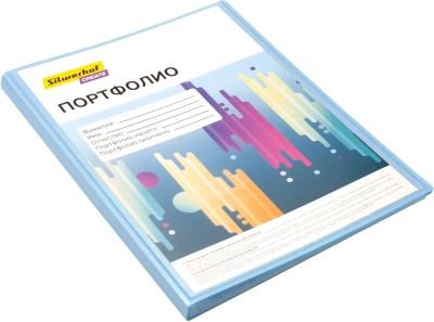 Папка-портфолио с 40 прозр.вклад. Silwerhof SCR-P40AZURE A4 пластик 0.7мм карм.на лиц.стор. голубой