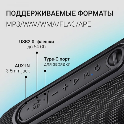 Колонка порт. Digma D-PS1524 черный 20W 2.0 BT 10м 2000mAh (PS1524B)
