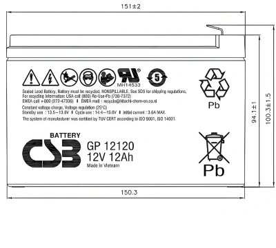 Батарея для ИБП CSB GP12120 F2 12В 12Ач