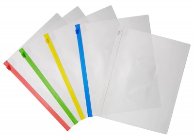 Папка на молнии Бюрократ -BPM5AWT A5 полипропилен 0.15мм карм.для визит. цвет молнии белый