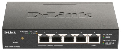 Коммутатор D-Link DGS-1100-05PDV2 DGS-1100-05PDV2/A1A 5x1Гбит/с 2PoE 18W настраиваемый