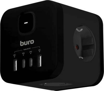 Сетевой разветвитель Buro BU-PW3UC-Plus-B (3 розетки) черный (коробка)