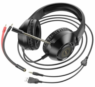 Наушники с микрофоном Hoco W108 Sue черный 2м мониторные USB оголовье (W108)