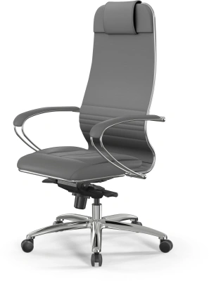 Кресло Метта Samurai KL-1 серый сиденье серый экокожа с подголов. крестов. алюминий хром