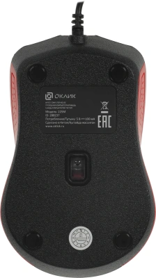 Мышь Оклик 225M черный/красный оптическая 1200dpi USB для ноутбука 3but (288237)