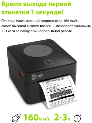 Термопринтер Cactus CS-TP-D410U 203dpi 160мм/с/USB для печ.этик. черный
