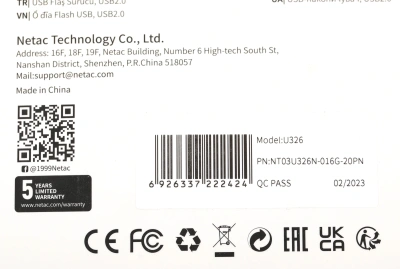 Флеш Диск Netac 16Gb U326 NT03U326N-016G-20PN USB2.0 серебристый