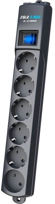 Сетевой фильтр Pilot S-MAX 10м (6 розеток) серый (коробка)