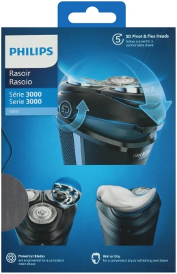 Бритва роторная Philips S3242/12 реж.эл.:3 питан.:аккум. черный/серебристый
