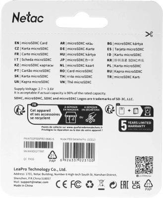 Флеш карта microSDXC 64GB Netac NT02P500PRO-064G-S P500 Extreme Pro w/o adapter