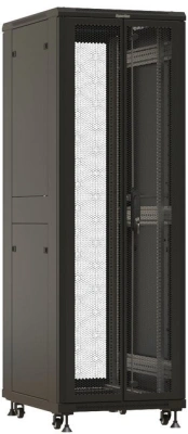 Шкаф серверный Hyperline (TTBR-4261-DD-RAL9004) напольный 42U 600x1000мм пер.дв.перфор.2ств. задн.дв.перфор.2-хст. 2 бок.пан. направл.под закл.гайки 800кг черный 910мм 122.2кг 2055мм IP20 сталь