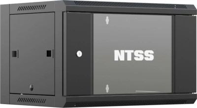 Шкаф коммутационный NTSS NTSS-W6U6045GS-BL настенный 6U 570x450мм пер.дв.стекл 60кг черный 350мм 18кг 220град. 370мм IP20 сталь