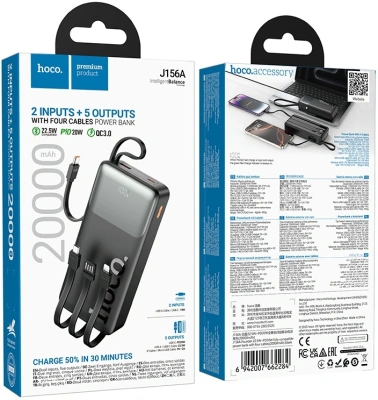 Мобильный аккумулятор Hoco J156A Founder 20000mAh QC3.0/PD3.0 22.5W 3A черный (62284)