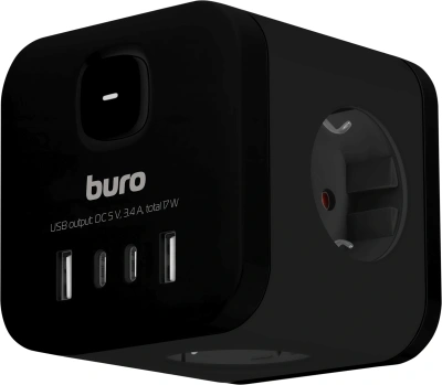 Сетевой разветвитель Buro BU-PW3UC-B (3 розетки) черный (коробка)