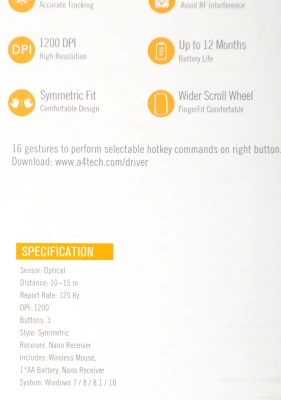 Мышь A4Tech G3-330NS черный оптическая 1200dpi silent беспров. USB 3but