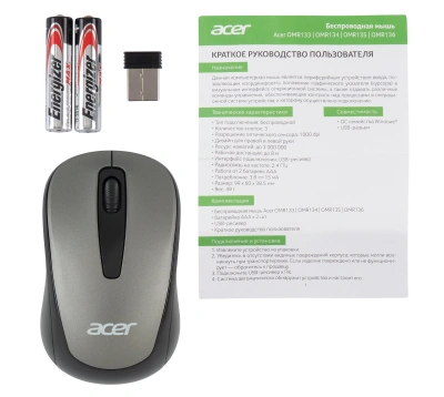 Мышь Acer OMR134 серый оптическая 1000dpi беспров. USB для ноутбука 3but (ZL.MCEEE.01H)
