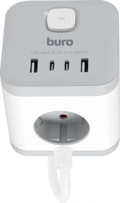 Сетевой удлинитель Buro BU-PC3.1UС-W 1.5м (3 розетки) белый (коробка)