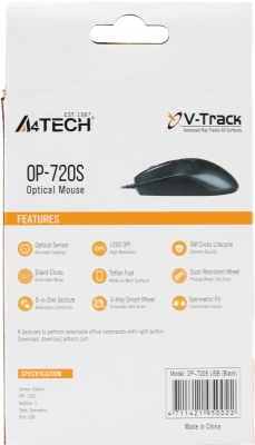 Мышь A4Tech OP-720S черный оптическая 1200dpi silent USB 2but