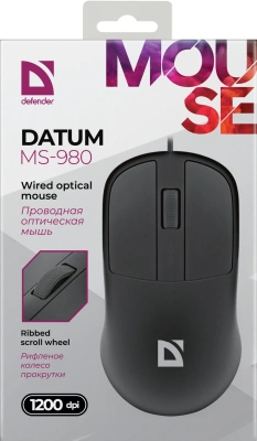 Мышь Defender Datum MS-980 черный оптическая 1200dpi USB для ноутбука 2but (52981)
