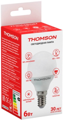 Лампа светодиодная Thomson TH-B2032 6Вт цок.:E14 шар 220B св.свеч.бел.нейт. Globe