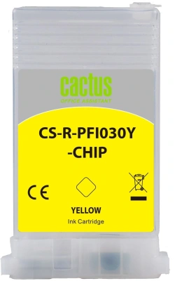 Картридж перезаправляемый струйный Cactus CS-R-PFI030Y-CHIP желтый (55мл) для Canon imagePrograf TA-20/30;TM-240/340 с чипом