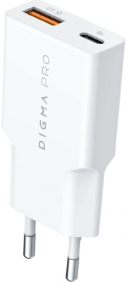 Сетевое зар./устр. Digma Pro DPW3A 30W 3A (PD+QC) USB-C/USB-A универсальное белый (DPW3A3GX11WH)