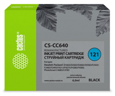 Картридж струйный Cactus CS-CC640 №121 черный (6мл) для HP DJ D1663/D2563/D2663/D5563/F2423/F2483/F2493/F4213/F4275/F4283/F4583/PS C4683/C4783 с чипом
