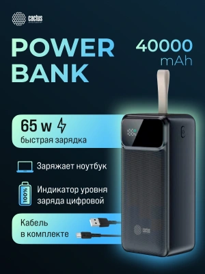 Мобильный аккумулятор Cactus CS-PBFSND-40000 40000mAh 65W 3A USB-A/USB-C черный