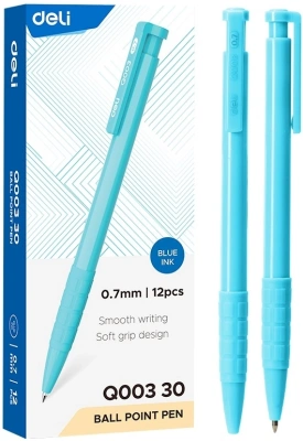 Ручка шариков. автоматическая Deli Daily EQ00330 голубой d=0.7мм син. черн. резин. манжета