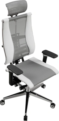 Кресло руководителя эргономичное Метта Yoga 4DF B2-14D - YM93+Infinity светло-серый/белый сиденье светло-серый/белый экокожа/сетка с подголов. крестов.5-луч. металл хром