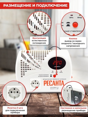 Стабилизатор напряжения Ресанта АСН-500 Н/1-Ц 1.5кВА однофазный серый (63/6/9)