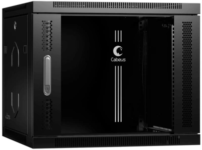 Шкаф коммутационный Cabeus (SH-05F-9U60/45-BK) настенный 9U 600x450мм пер.дв.стекл 60кг черный 390мм 20кг 220град. 501мм IP20 сталь