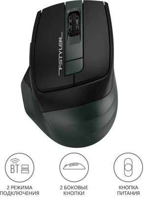 Мышь A4Tech Fstyler FB35 зеленый/черный оптическая 2000dpi беспров. BT/Radio USB для ноутбука 6but (FB35 MIDLIGHT GREEN)