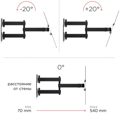 Кронштейн для телевизора Holder LCD-5566-B черный 32"-55" макс.45кг настенный поворотно-выдвижной и наклонный