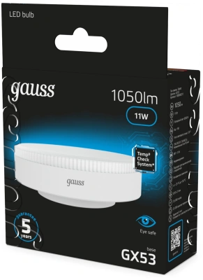 Лампа светодиодная Gauss 108008311 11Вт цок.:GX53 таблетка 220B св.свеч.бел.хол. (упак.:10шт)
