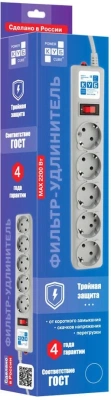 Сетевой фильтр Powercube SPG-B-10 3м (5 розеток) серый (коробка)